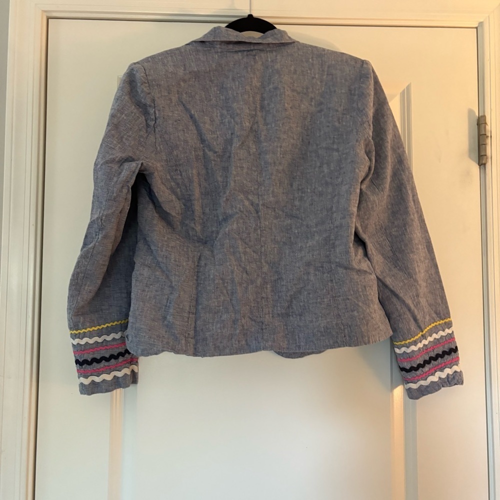 For Cynthia Women's Gray Multicolor Accents Linen/Cotton Blend Blazer - Picture 9 of 14